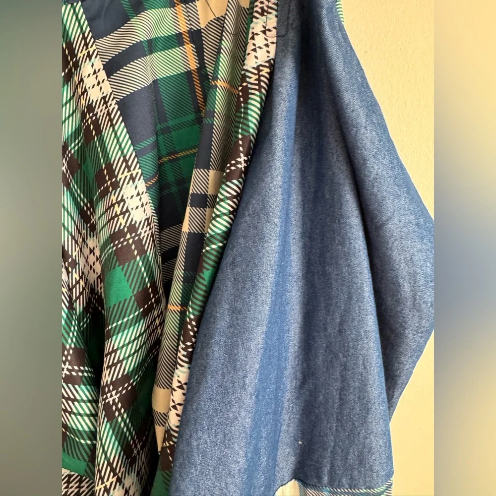 Kosmios Mixed Media Plaid & Denim Maxi Skirt large boho Lagenlook - Picture 3 of 8